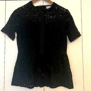 Black Short Sleeve Lace Blouse